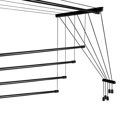 Loftmonteret Tørrestativ 160 cm 5 Stænger Sort