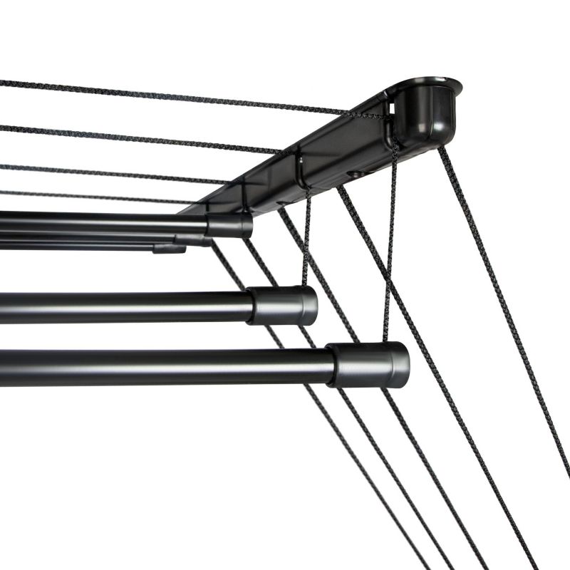 Loftmonteret Tørrestativ 160 cm 5 Stænger Sort