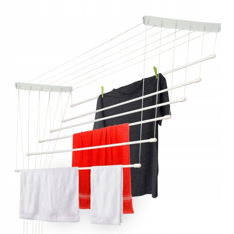 Loftmonteret Tørrestativ 6 Stænger 170 cm Hvid | 5903699441619