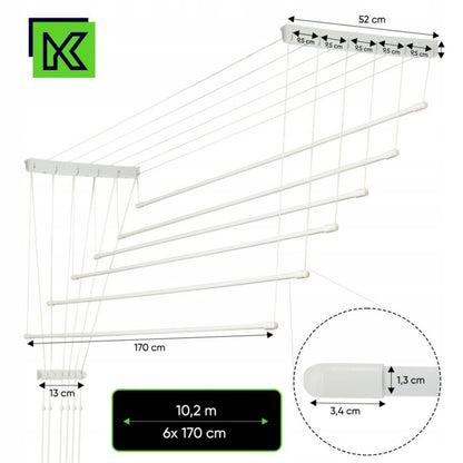 KADAX lofttørrestativ til tøj 6 stænger 170 cm robust og holdbart
