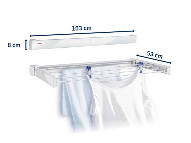Vægmonteret Tørrestativ 8 Stænger 7,2 m Hvid 107,7 cm | 4006501833051