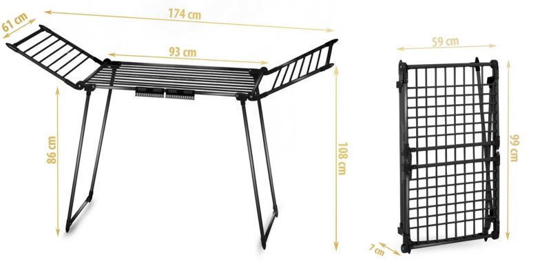 Sammenklappelig Tørrestativ 19 m Sort Stål 174 cm