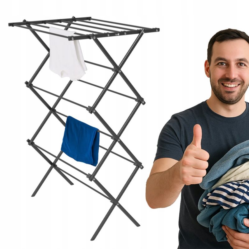 Stående tørrestativ sort foldbar 9 m
