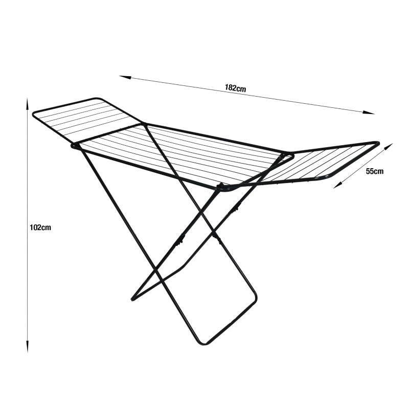 Tørrestativ Foldbart 182x55x102 cm Sort