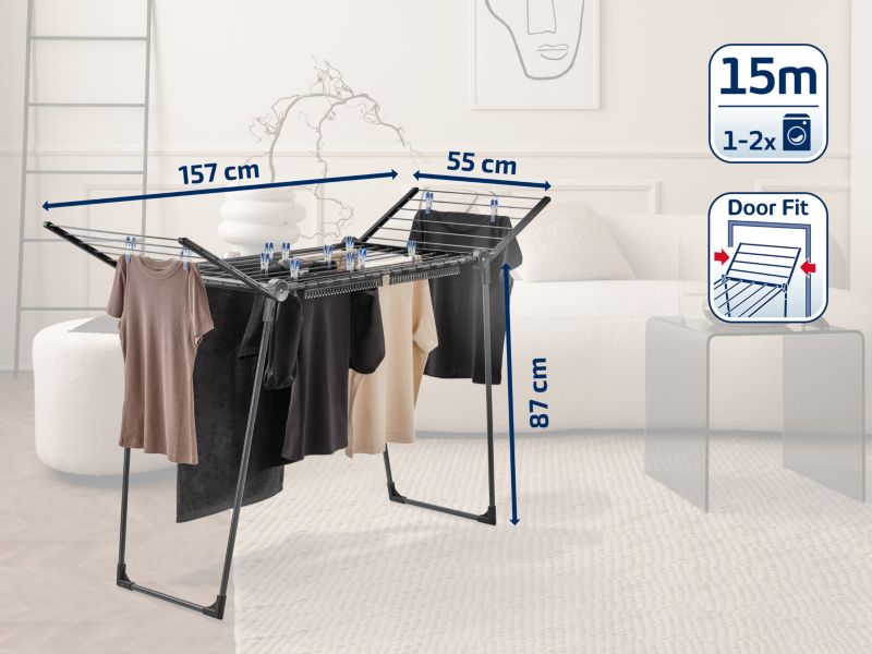 Leifheit Pegasus 150 Solid Slim fritstående tørrestativ
