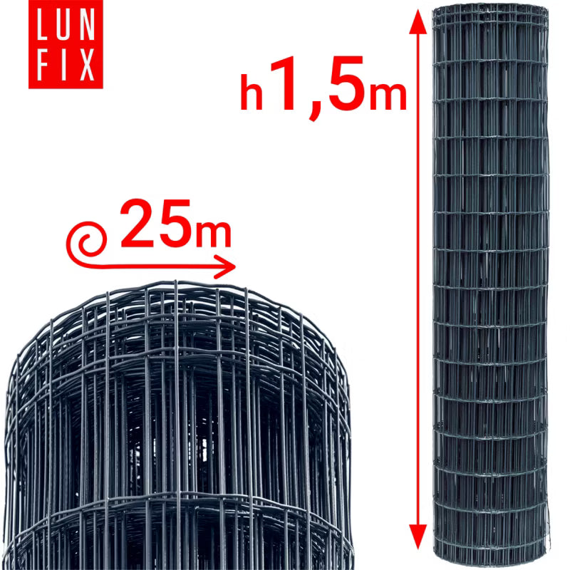 Svejset Hegnstråd 150 cm x 25 m Antracit Grå