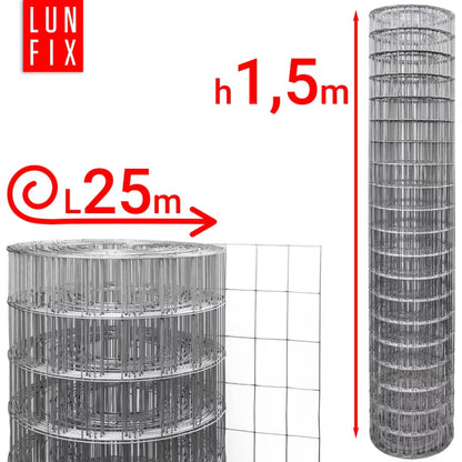 Svejset Hegnstråd 150 cm x 25 m Galvaniseret