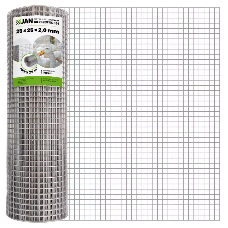 Svejset Trådnet 304 Rustfrit Stål 25x25x2,0 mm 1x25 m Sølv | 5903938008306