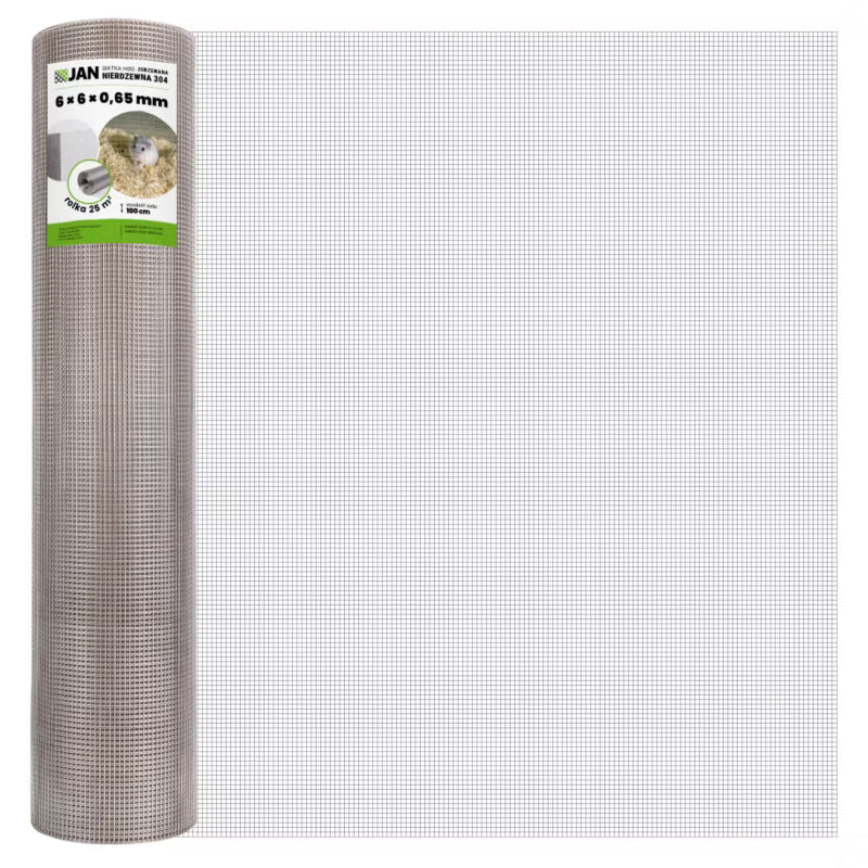 Svejset Trådnet Rustfrit Stål 304 6x6x0,65 mm 1x25 m 25 m²