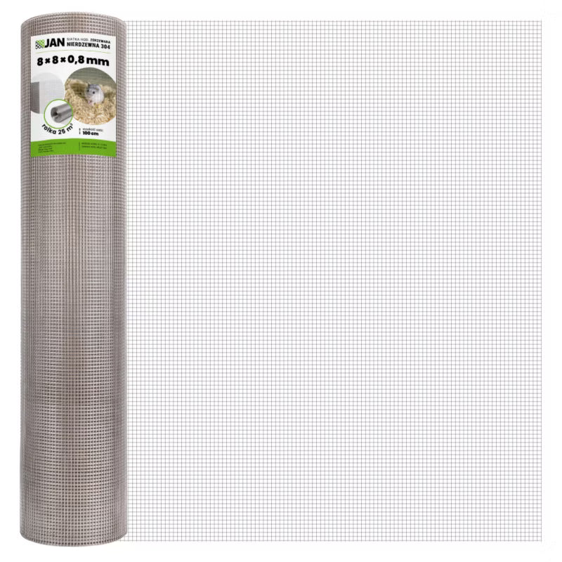 Svejset Trådnet Rustfrit Stål 304 8x8 mm 1x25 m Sølv