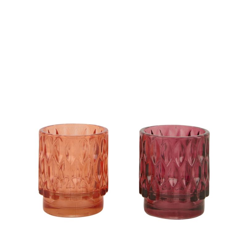 Glasstage til tealight i orange / rød