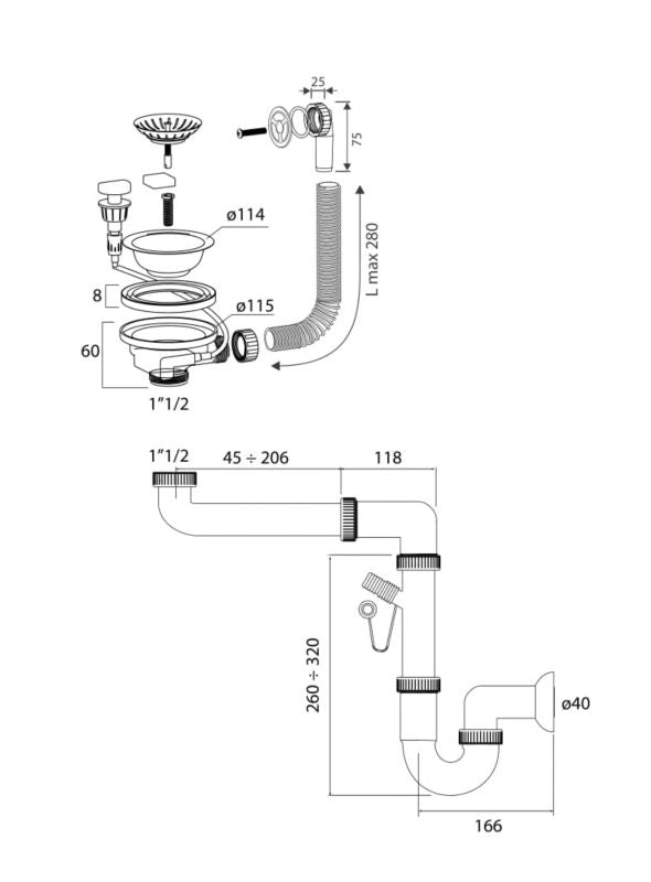 Automatisk Granitan enkeltkammer vægmonteret afløbssifon 1 stk.