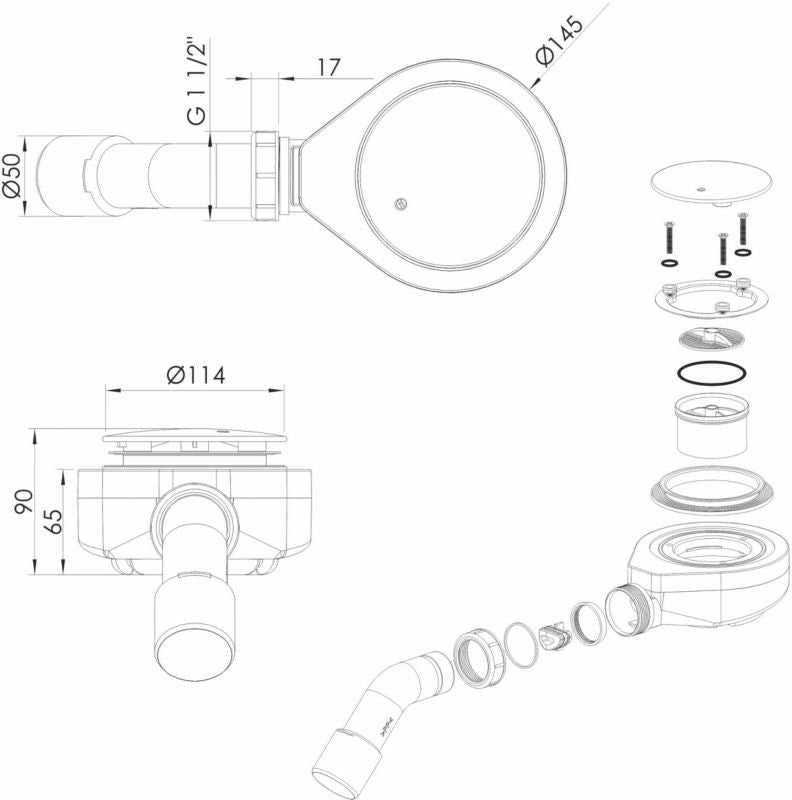 Badeværelsessifon 90 mm krom / mat-sort