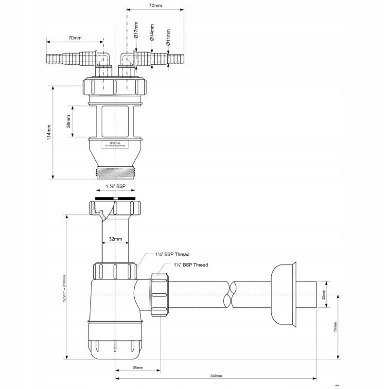 McAlpine afløbssifon til skyllevand og kondensvand, 1 stk.