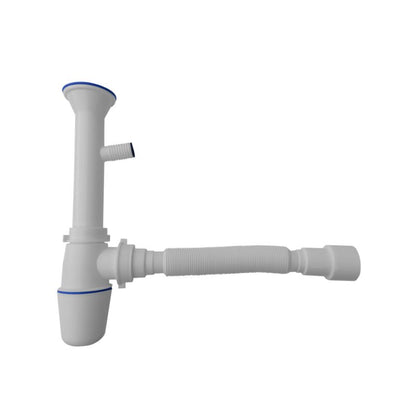 Syfon til køkkenvask med metalsi og afgang til vaskemaskine