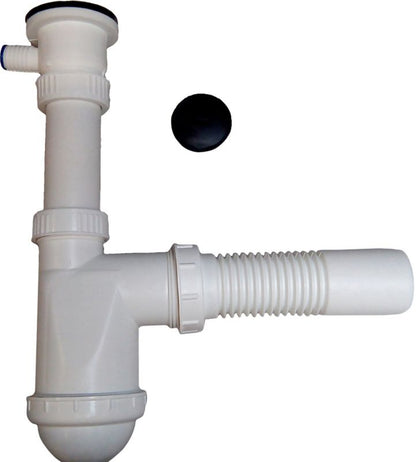 Syfon til køkkenvask med metalsi og afgang til vaskemaskine