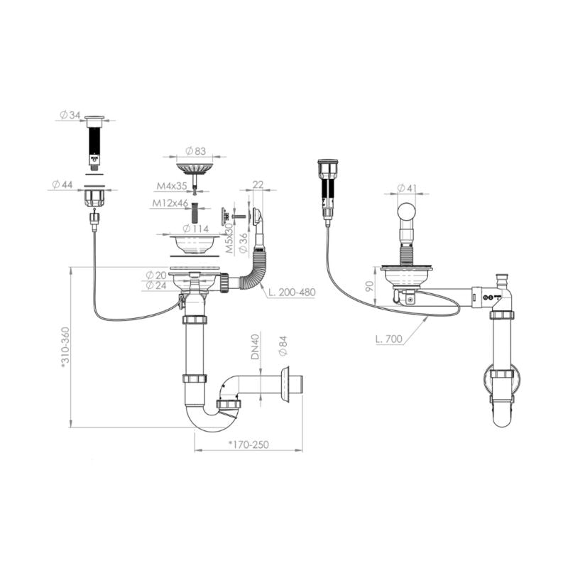 Syfon til vask GranMaster sæt afløb guldbelagt-rosa med automatisk PVC-prop