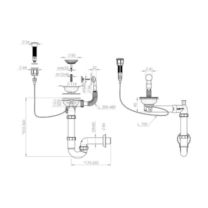 Syfon til vask GranMaster sæt afløb guldbelagt-rosa med automatisk PVC-prop