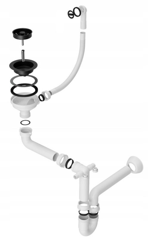 Enkeltkammer-sifon til Granitan vask, komplet sæt