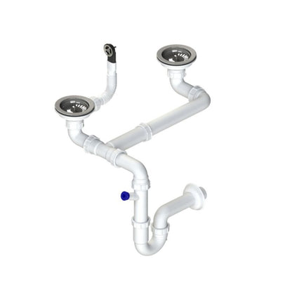 Manuel afløbssifon til dobbelte køkkenvaske GranMaster krom, 1 stk.