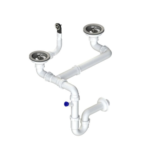 Manuel afløbssifon til dobbelte køkkenvaske GranMaster krom, 1 stk.