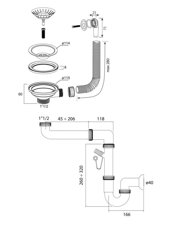 Manuel enkeltkammer vaskesifon Granitan 1 stk