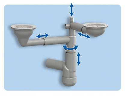 Automatisk vægmonteret syfon til granitvask med to kamre, 1 sæt