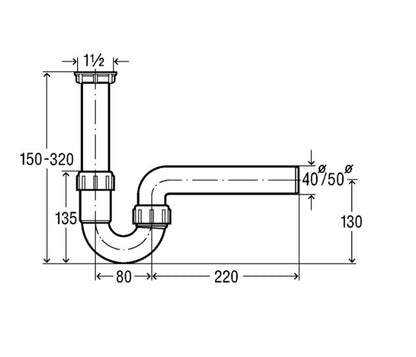 Viega rørsyfon 1 1/4" x 50 mm hvid, 1 stk.