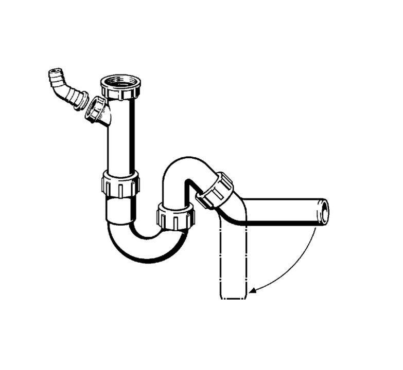 Viega rør-sifon 1 1/4" x 50 mm hvid med opvaskemaskineafløb, 1 stk.