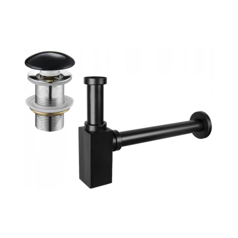 Kvadratisk vaskesifon Mexen keramik sort 1 stk.