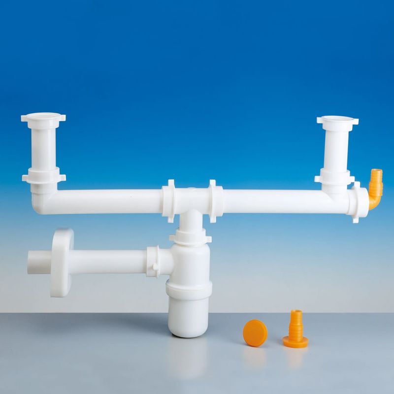 Lira dobbeltsifon til håndvask med 1 1/4" tilslutning og afløb til vaskemaskine/opvaskemaskine, 1 stk.