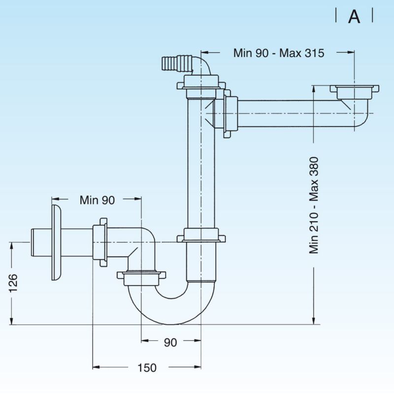 Pladsbesparende Lira Spazio 1 vaskemaskesyfon til enkeltvask