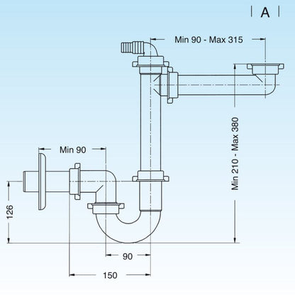 Pladsbesparende Lira Spazio 1 vaskemaskesyfon til enkeltvask