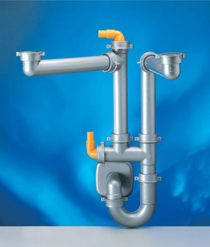 Pladsbesparende Lira Spazio 2 vaskesifon til dobbelte kummer, 1 stk.