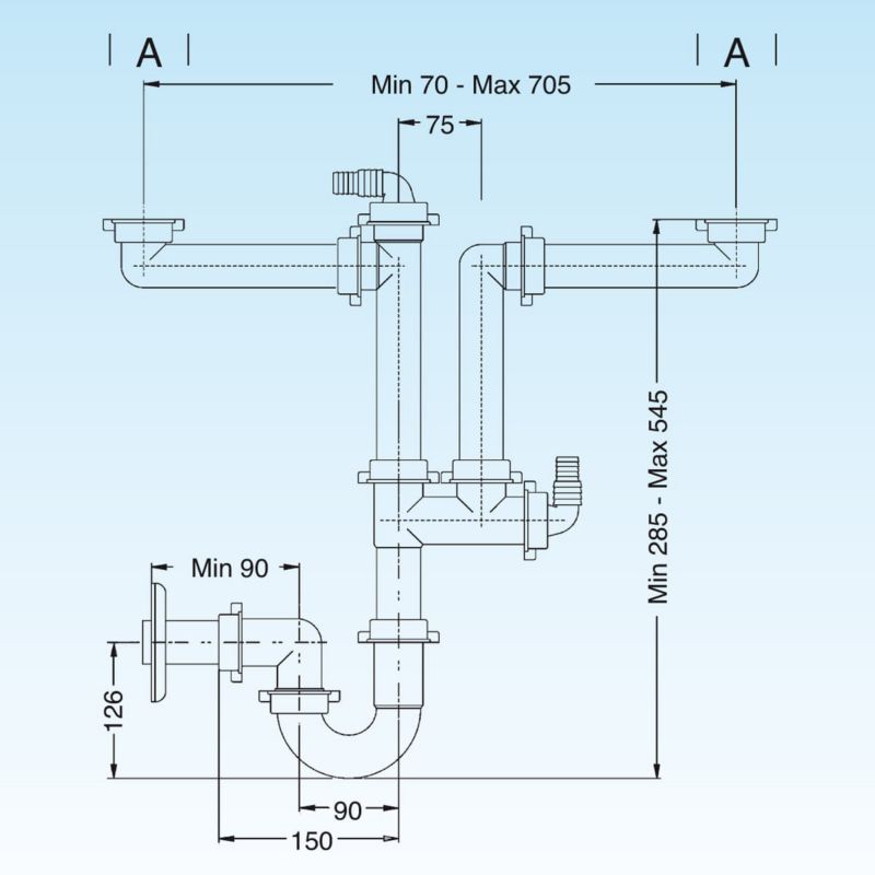 Pladsbesparende Lira Spazio 2 vaskesifon til dobbelte kummer, 1 stk.