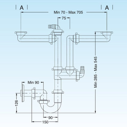 Pladsbesparende Lira Spazio 2 vaskesifon til dobbelte kummer, 1 stk.