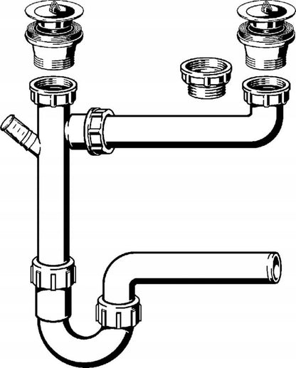 Dobbeltsifon til køkkenvask Viega 1 1/2" x 50 mm med opvaskemaskineafløb, 1 stk.