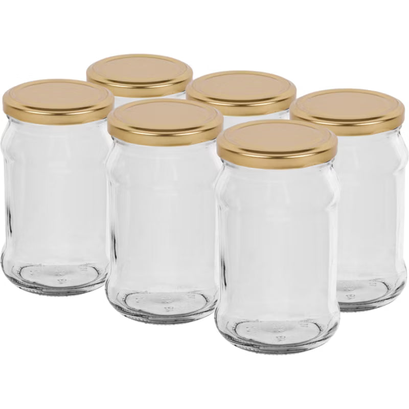 Sylteglas 300 ml Ø66 mm med Guldlåg 6 Stk.