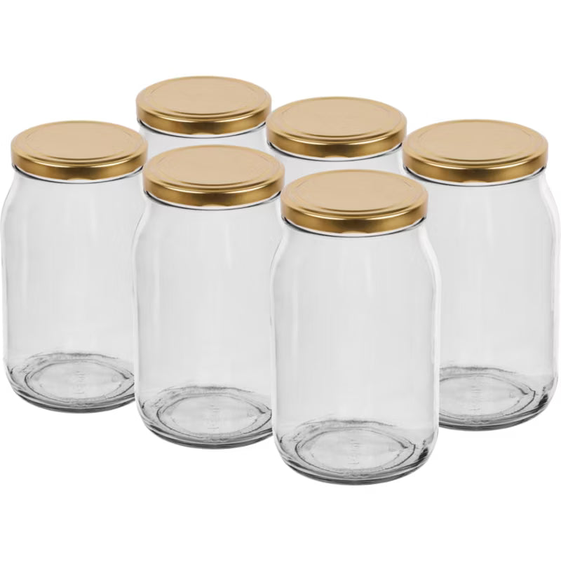 Sylteglas 900 ml Klar med Guld Låg 6 Stk.