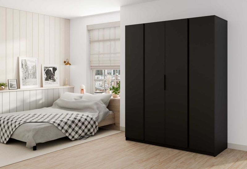 Bonni Dravero Sort Garderobeskab 200cm med 4 Døre og Hylder