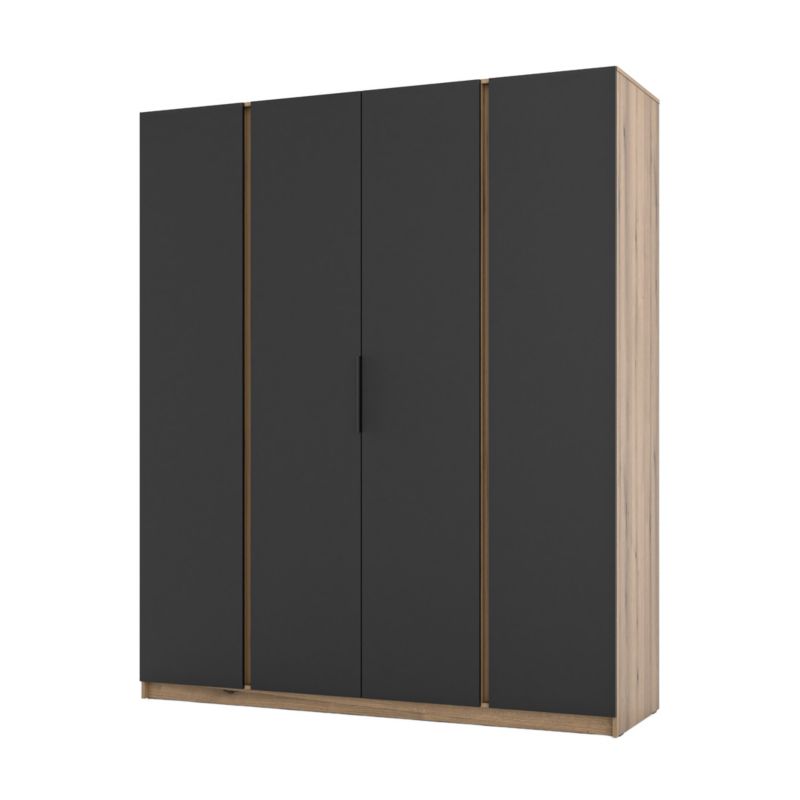 Bonni Dravero 4-dørs garderobeskab i eg og sort med hylder
