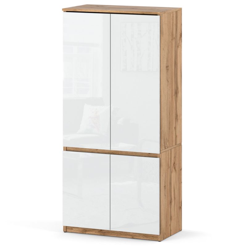 Elegant Posti Garderobeskab i Wotan Eg og Hvid Højglans 80cm