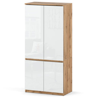Elegant Posti Garderobeskab i Wotan Eg og Hvid Højglans 80cm