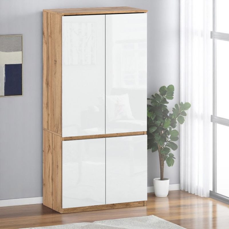 Elegant Posti Garderobeskab i Wotan Eg og Hvid Højglans 80cm