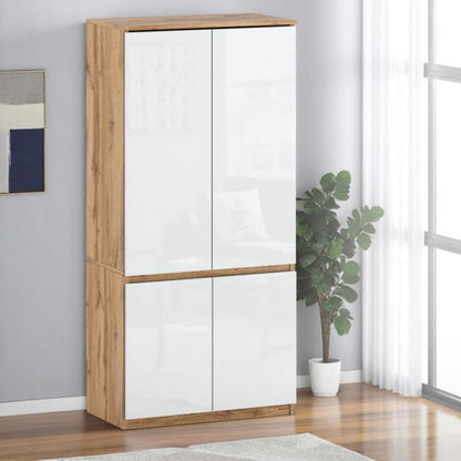 Elegant Posti Garderobeskab i Wotan Eg og Hvid Højglans 80cm