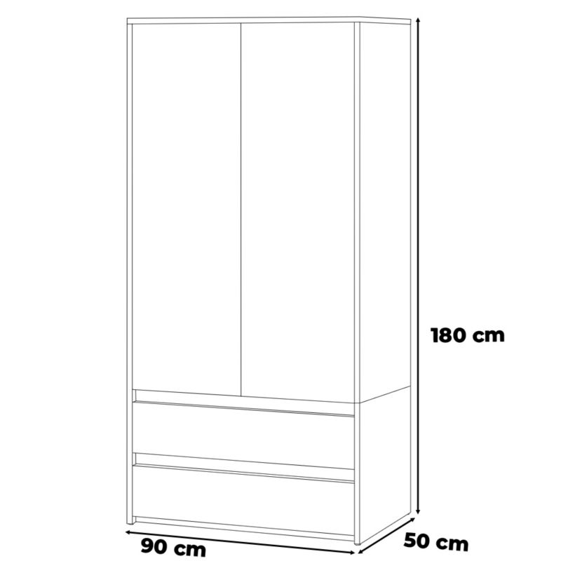 Hugo Garderobeskab med Skuffer og Hylder - Hvid Mat 90x180cm