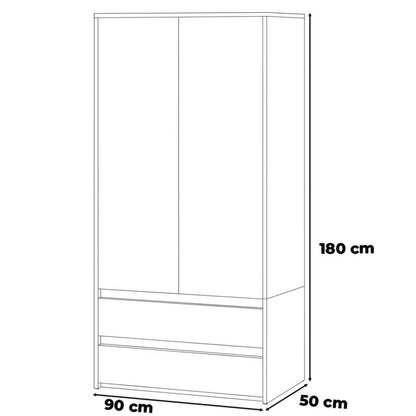 Hugo Garderobeskab 90cm 2 Skuffer Hvid Mat og Wotan Eg