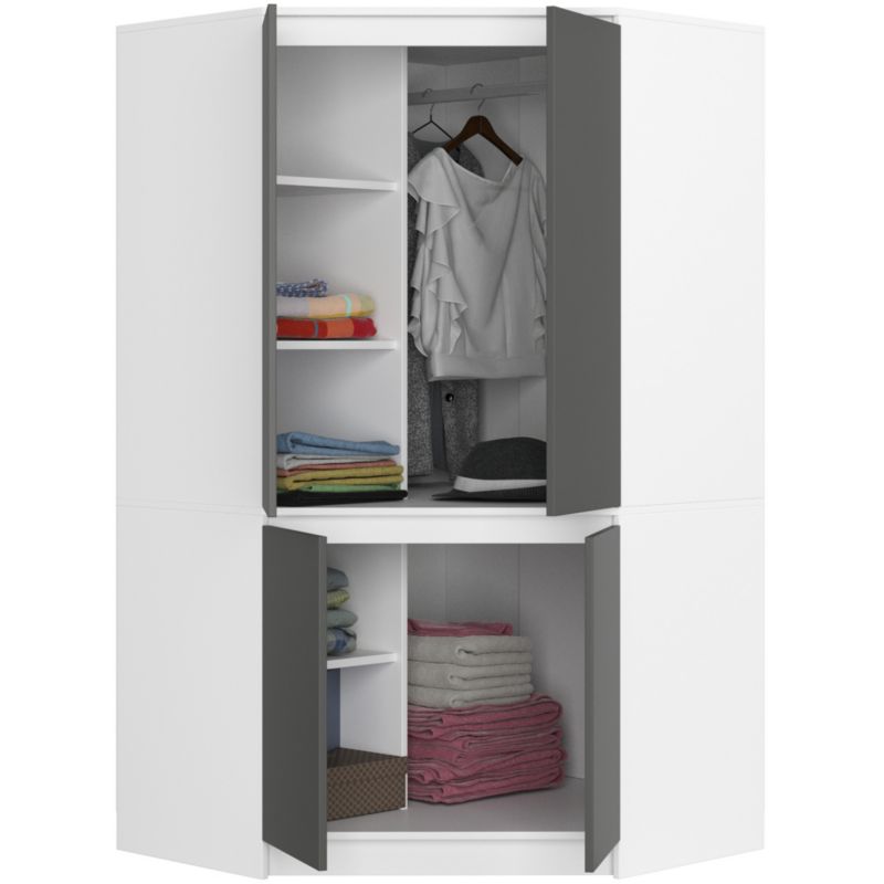 Hjørneskab Akord S100 Hvid 100 cm 4 døre front grå mat 6 hylder 100x50x180 cm 1 stk.