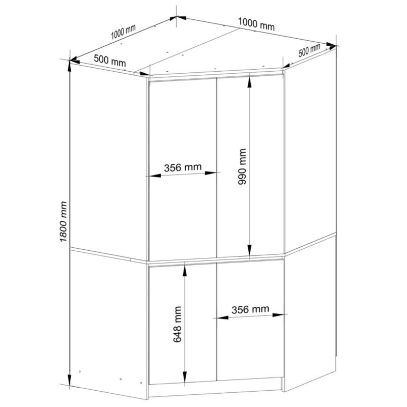 Hjørneskab Akord S100 Hvid 100 cm 4 døre front grå mat 6 hylder 100x50x180 cm 1 stk.