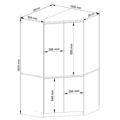 Hjørneskab Akord S100 Hvid 100 cm 4 døre front grå mat 6 hylder 100x50x180 cm 1 stk.